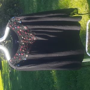 TORRID Floral Embroidered Lined  Peplum Top Embellished Sheer Black Slee…